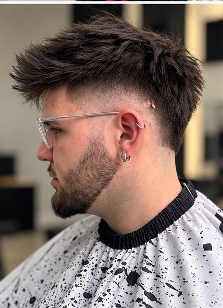 Textured haircut and beard profile